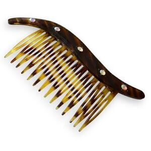 Vintage Brown Tortoiseshell Celluloid Hair Comb Deco 1930s Starburst Rhinestones